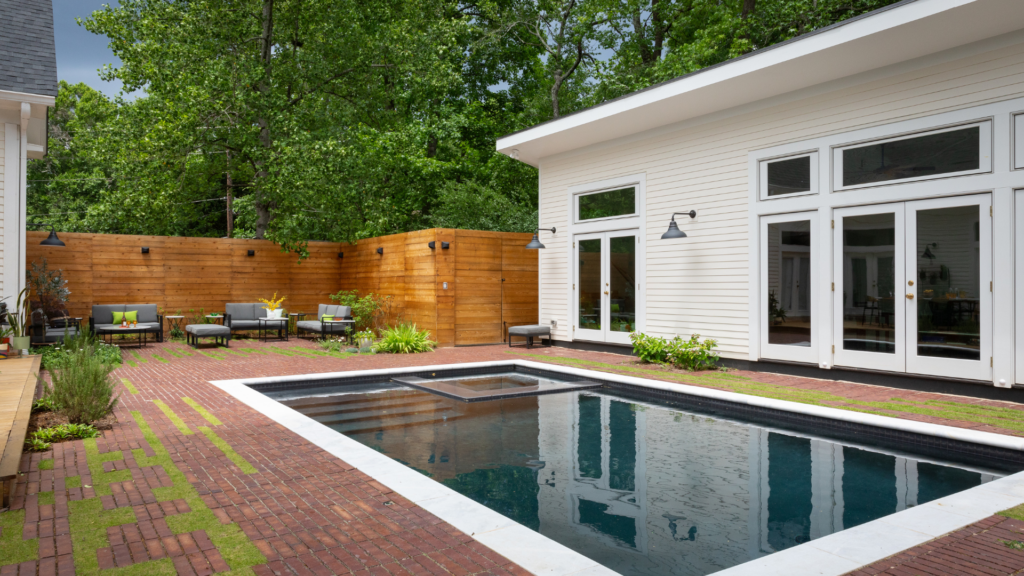 pool with landscaping