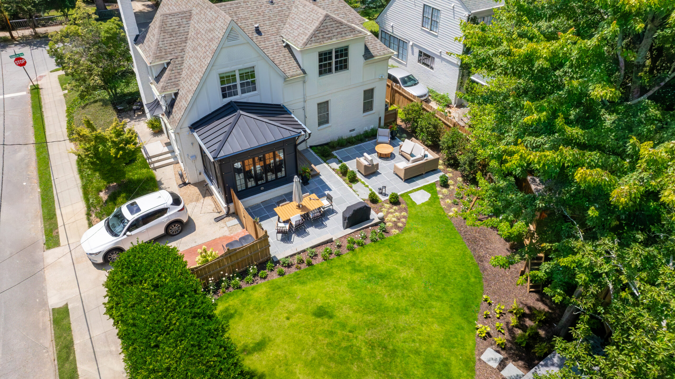 aerial view of outdoor living backyard