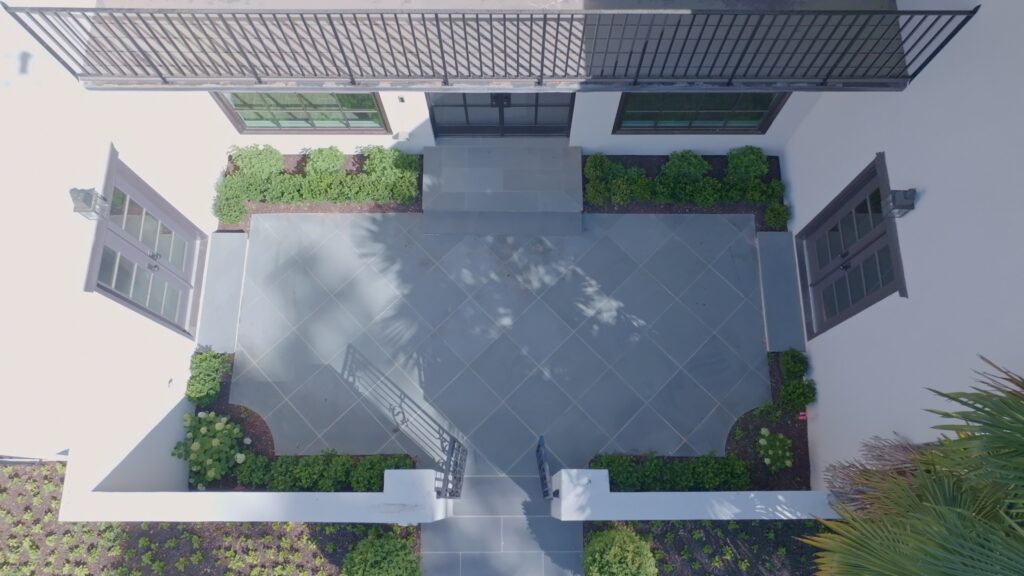 aerial view of courtyard with pavers