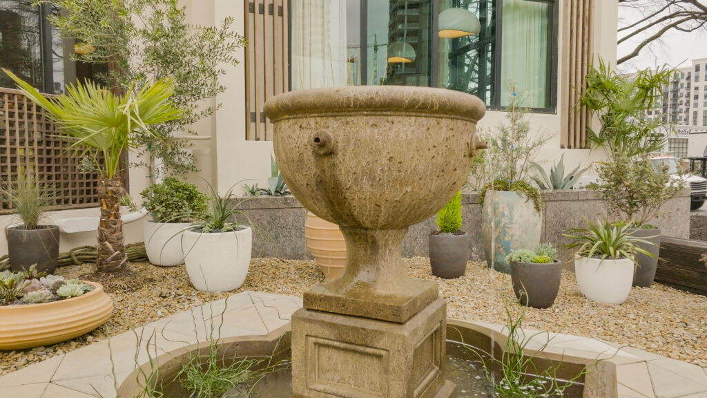 water fountain on restaurant patio