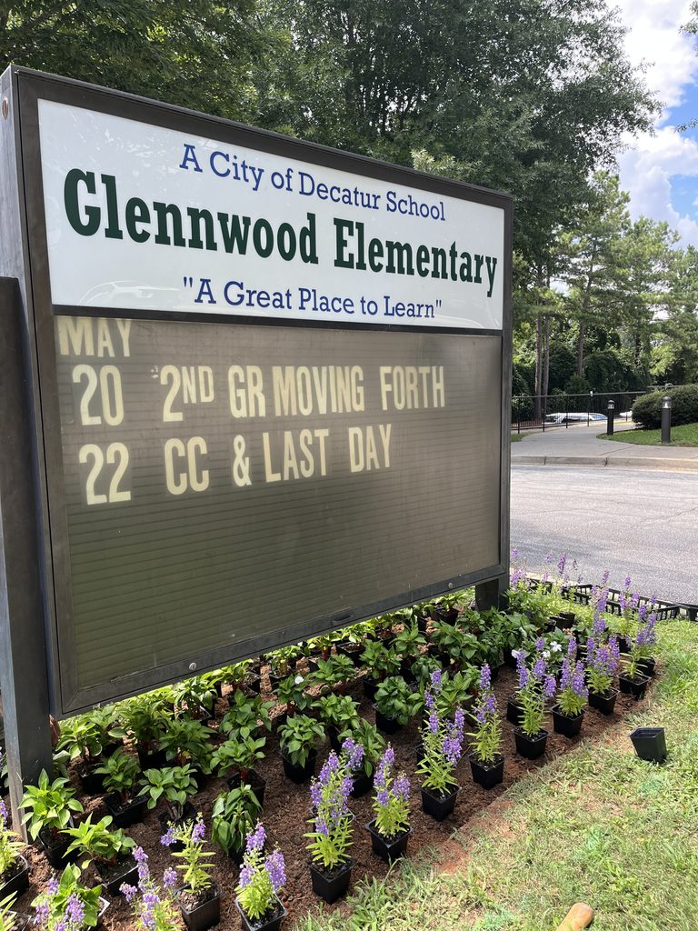 sign for Glennwood Elementary with new flowers